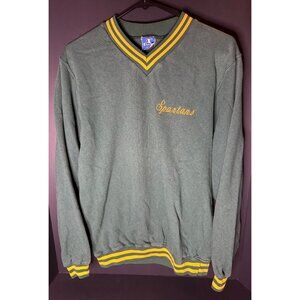 Vtg Champion Spartans Sweater Mens L V Neck Knit Green Pullover USA Made